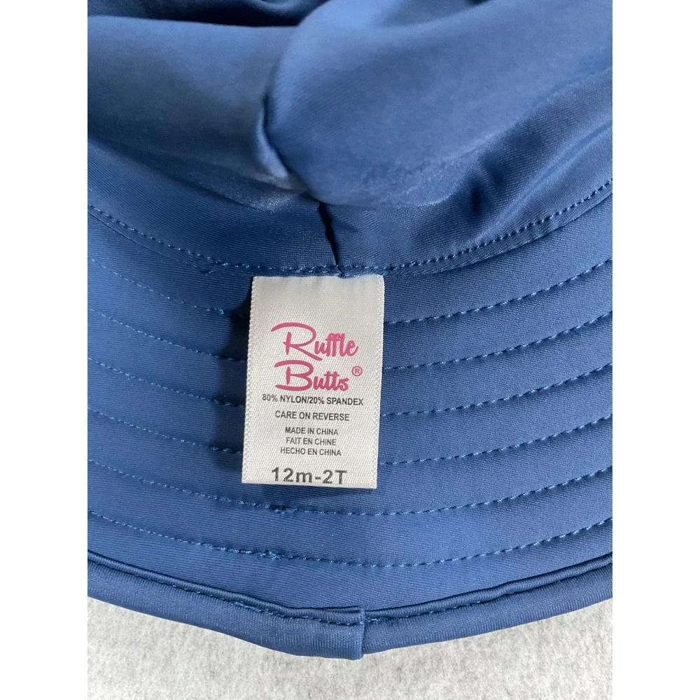 RuffleButts Navy Blue Wide Brim Swim Sun Hat Baby Toddler 12m-2T Chin Strap